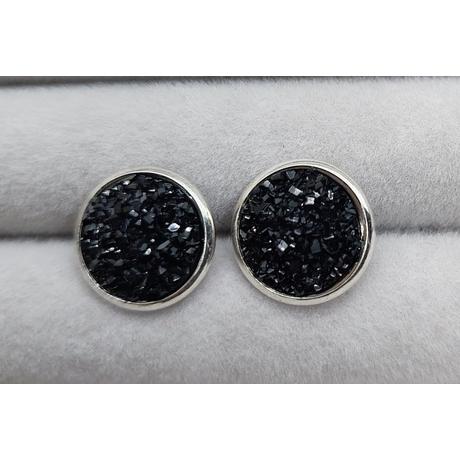 Csillogó Fülbevaló Fekete (12 mm-es Ezüst színű foglalatban)